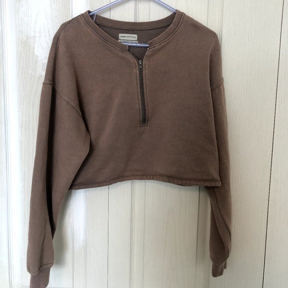 UO Tan Quarter Zip Cropped Sweater Size S - Picture 1 of 6